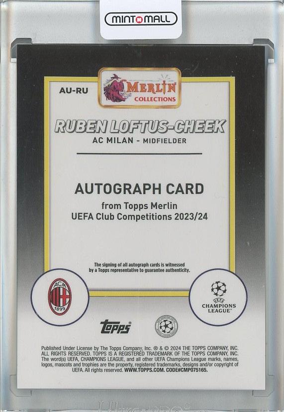 2023-24 Merlin UEFA Club Competitions Ruben Loftus-Cheek Autographs Blue Refractors #AURU29/75 AC Milan