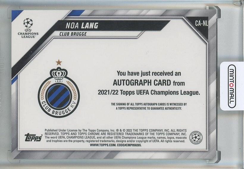 2021-22 Topps Chrome UEFA Champions League Noa Lang Autographs Black and White RayWave Refractors #CANL Club Brugge
