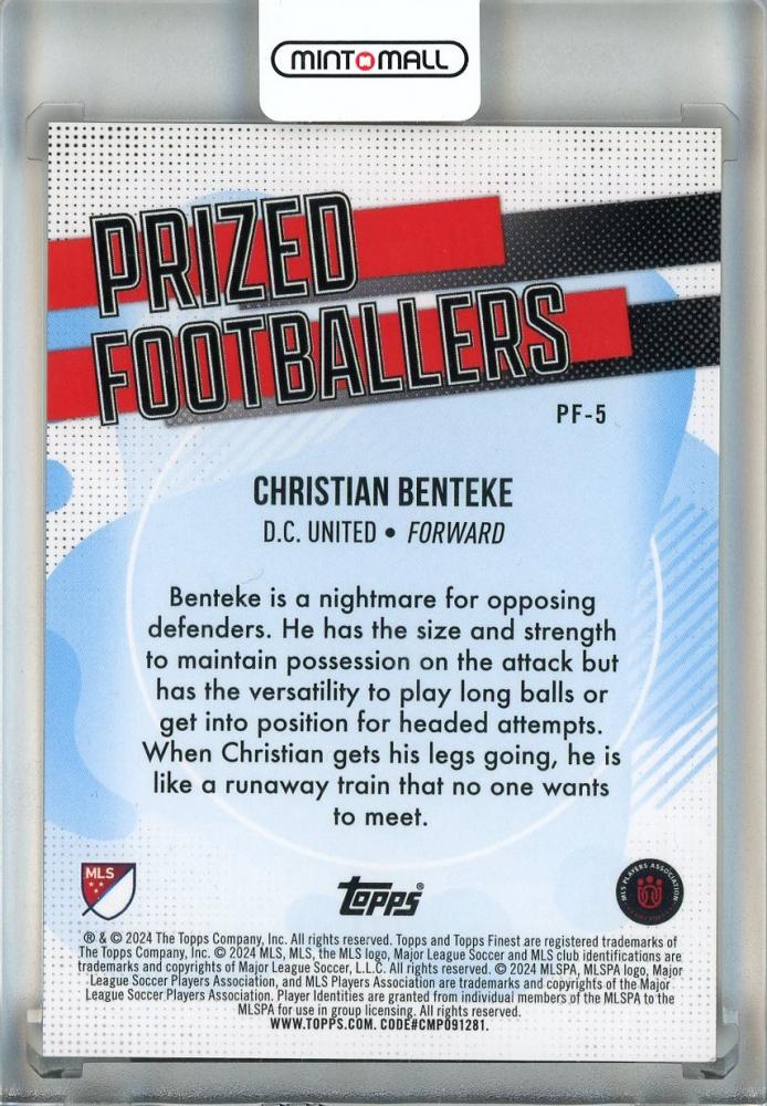 2024 Topps Finest MLS Christian Benteke Prized Footballers Orange Refractors #PF521/25 D.C. United