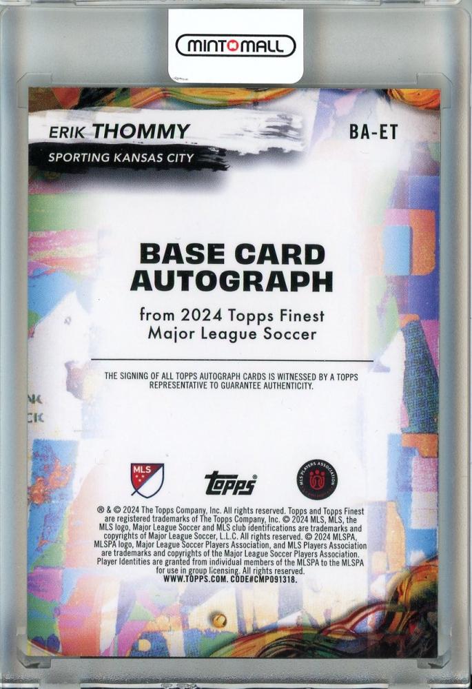 2024 Topps Finest MLS Erik Thommy Autographs Neon Green Refractors #BAET61/99 Sporting Kansas City