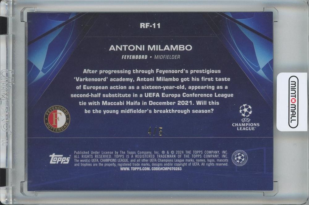 2023-24 TOPPS UEFA CLUB COMPETITIONS SOCCER Antoni Milambo Road to the Final/Red Foilboard/#RF-11/RC4/5 Feyenoord