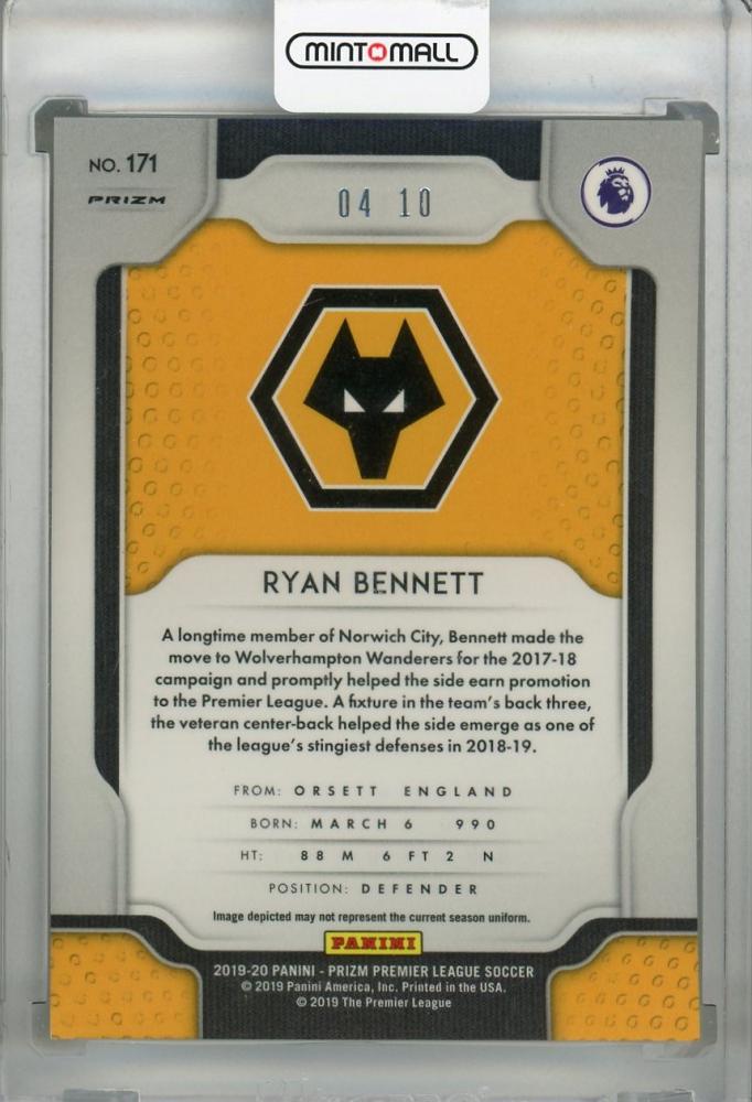 2019-20 Panini Prizm Premier League Wolverhampton Wanderers Ryan Bennett Base Gold Rookie Card 04/10