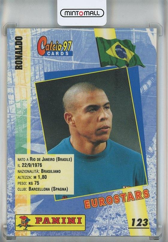 1997 Calcio Ronald #123 FC Barcelona collectible card with minor stain and upper horizontal line