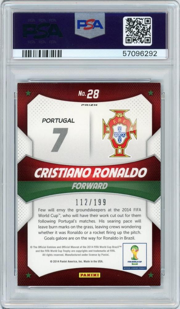 2014 PANINI Prizm FIFA World Cup Cristiano Ronaldo Blue Prizm #28 graded PSA9 mint card