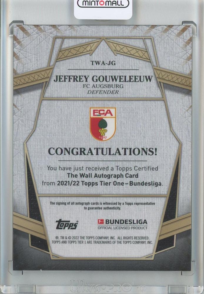 2021-22 Topps Tier One Bundesliga Soccer Jeffrey Gouweleeuw The Wall Autographs/#TWA-JG34/106 FC Augsburg
