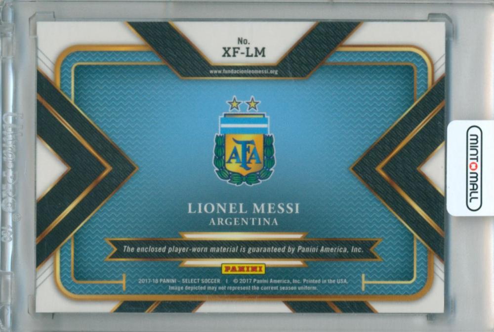 2017-18 Panini Select Lionel Messi X Factor Memorabilia trading card featuring Lionel Messi