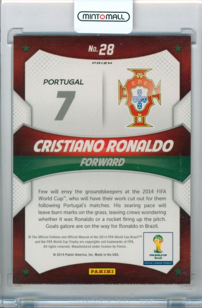 2014 Panini Prizm World Cup Cristiano Ronaldo trading card number 28 from World Cup Stars Prizms Parallel set