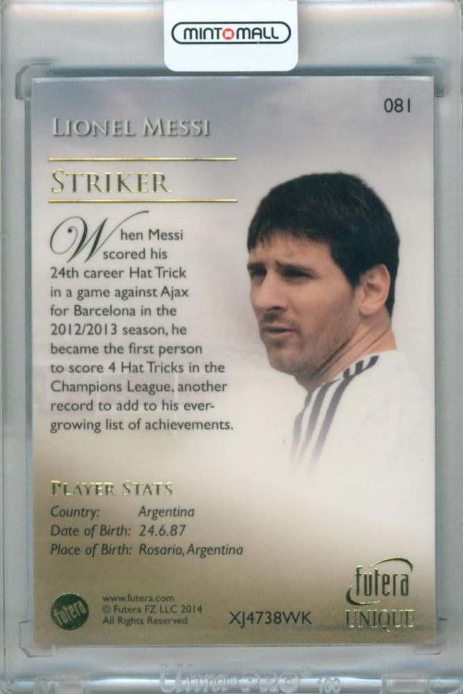 2014 Futera Unique Soccer Lionel Messi #081 Striker collectible trading card