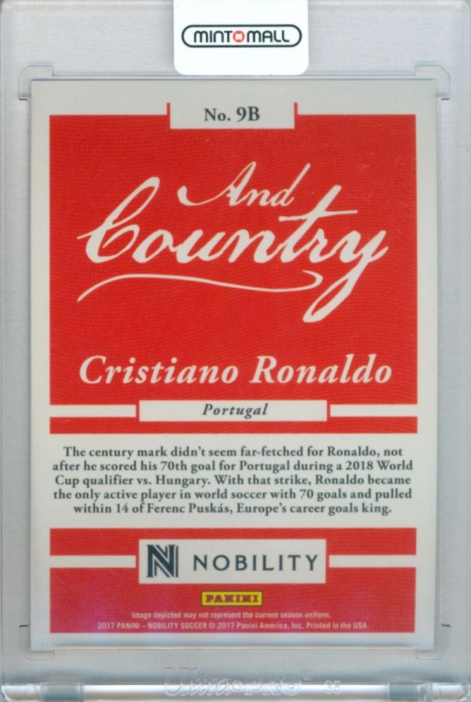 2017 Panini Nobility Cristiano Ronaldo trading card numbered 9B showing player and country details