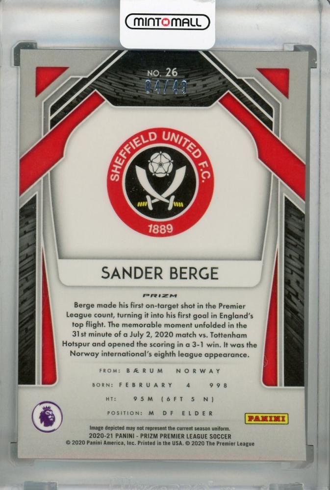 2020-21 Panini Prizm Premier League Breakaway Sheffield United Sander Berge Base Teal parallel rookie card 04 of 49
