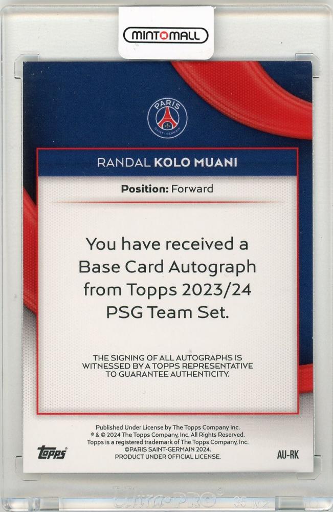 2023-24 Topps Paris Saint-Germain Team Set Randal Kolo Muani Autographs Blue Foilboard Parallel184/250