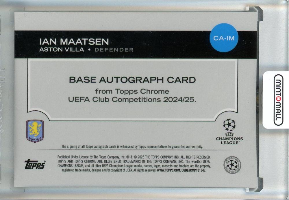 2024-25 Topps Chrome UEFA Club Competitions Ian Maatsen Chrome Autographs Magenta Lava Refractors#CA-IM74/75 Aston Villa