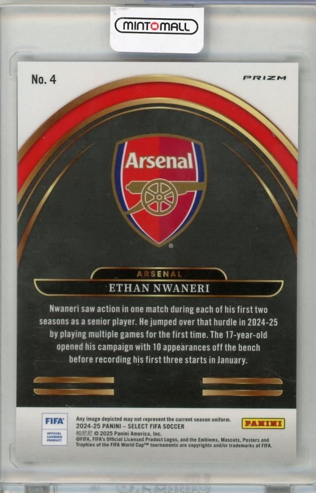 2024-25 PANINI SELECT Ethan Nwaneri Future Silver Prizm#4 Arsenal