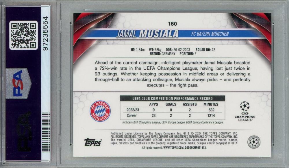2023-24 Topps Chrome UCC Jamal Musiala Gold Geometric Refractor #16021/50PSA10 FC Bayern Munchen