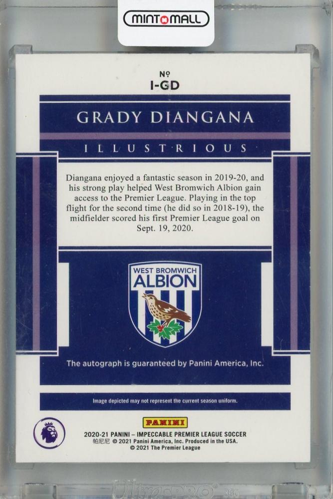 2020-21 Panini Impeccable Premier League Grady Diangana Illustrious Ink #9 Confirmed with Damage 27/49 West Bromwich Albion