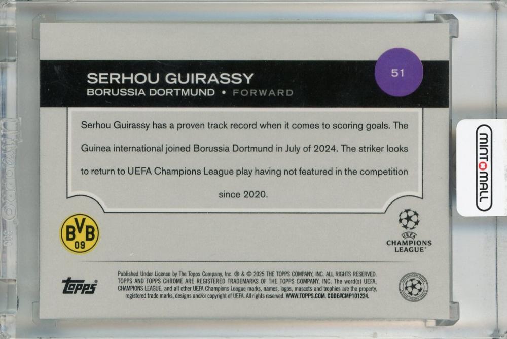 2024-25 Topps Chrome UEFA Club Competitions Serhou Guirassy Green Lava Refractors #51 ※Initial Damage 19/99 Borussia Dortmund