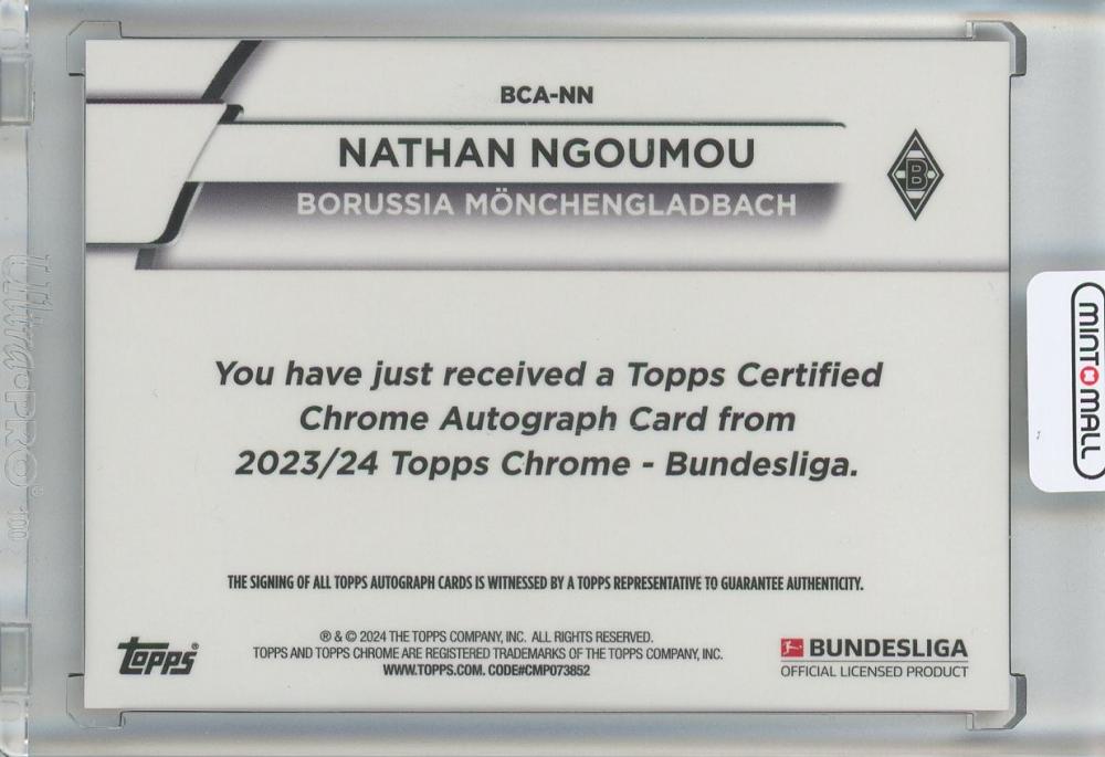 2023-24 TOPPS CHROME BUNDESLIGA SOCCER Nathan Ngoumou Base Autographs/Pink Refractors/#BCA-NN50/75 Borussia Monchengladbach