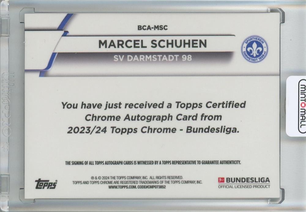 2023-24 TOPPS CHROME BUNDESLIGA SOCCER Marcel Schuhen Base Autographs/Gold Bundesliga 60 Years Foil/#BCA-MSC SV Darmstadt 98