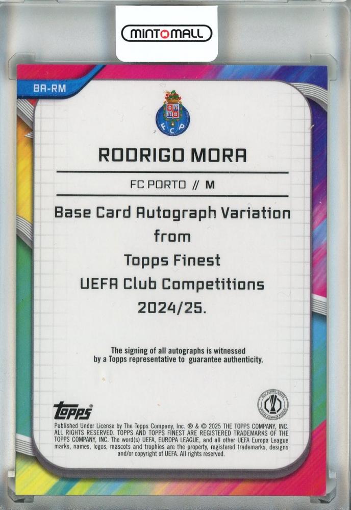 2024-25 Topps Finest UEFA Club Competitions Soccer Rodrigo Mora RC Autographs Neon Green Wave #BA-RM03/99 FC Porto