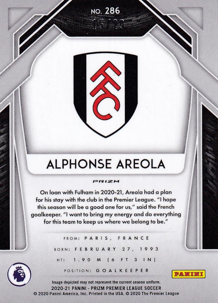 2020-21 Panini Prizm Premier League Choice Fulham Alphonse Areola Base Red Parallel card numbered 15 of 29