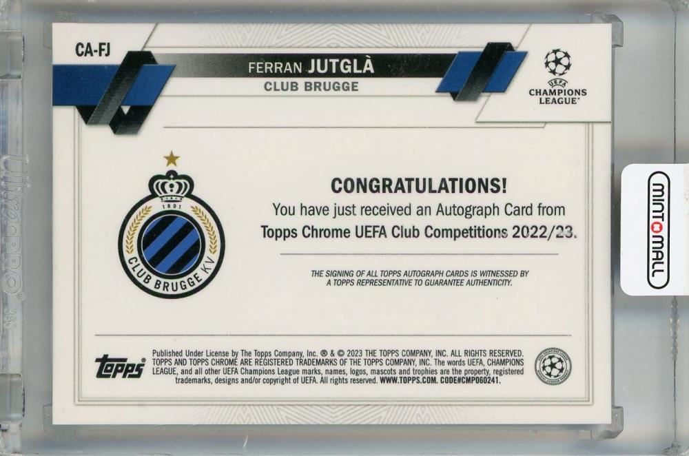 2022-23 Topps Chrome UEFA Club Competitions Ferran Jutgla Autographs #CAFJ Club Brugge