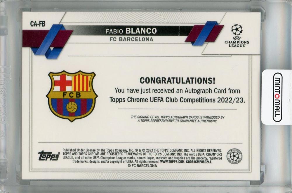 2022-23 Topps Chrome UEFA Club Competitions Fabio Blanco Autographs #CAFB FC Barcelona