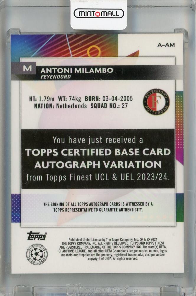 2023-24 Topps Finest UEFA Club Competitions Antoni Milambo Autographs #AAM Feyenoord