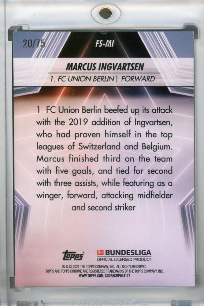 2020-21 Topps Chrome Sapphire Edition Bundesliga Marcus Ingvartsen Future Stars Green parallel football card