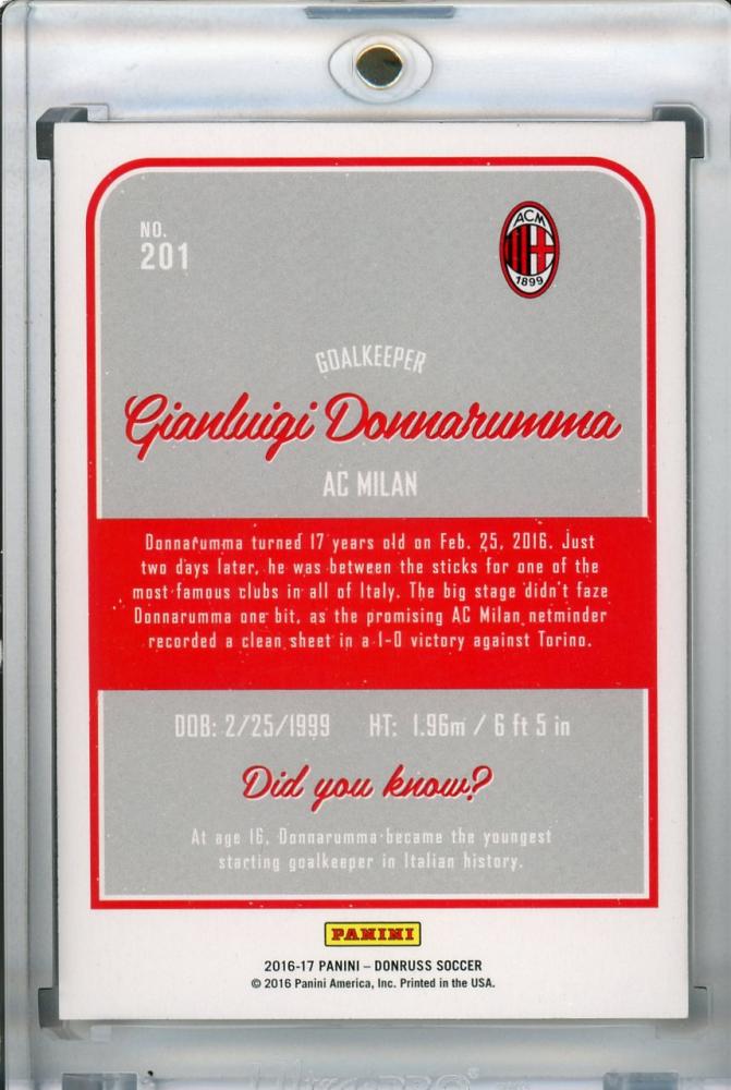 2016-17 Donruss AC Milan Gianluigi Donnarumma Base Silver Parallel Version football trading card