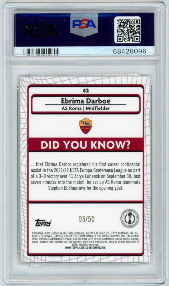 2021-22 TOPPS Merlin Chrome UEFA League Ebrima Darboe Base Gold Refractor Parallels5/50PSA9*Mint* AS Roma