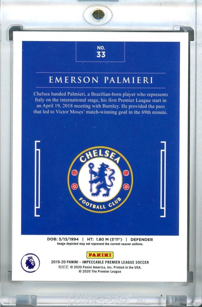 2019-20 Panini Impeccable Premier League Chelsea FC Emerson Palmieri Base Gold parallel trading card