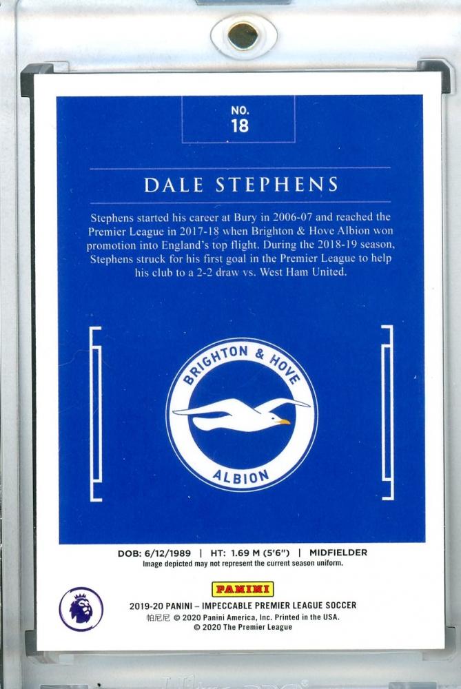 2019-20 Panini Impeccable Premier League Brighton & Hove Albion Dale Stephens Base Silver card number 35 out of 35