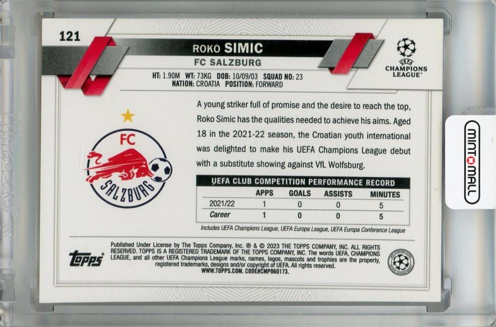 2022-23 Topps Chrome UEFA Club Competitions Roko Simic Orange & Gold Seismic #121 RC FC Salzburg