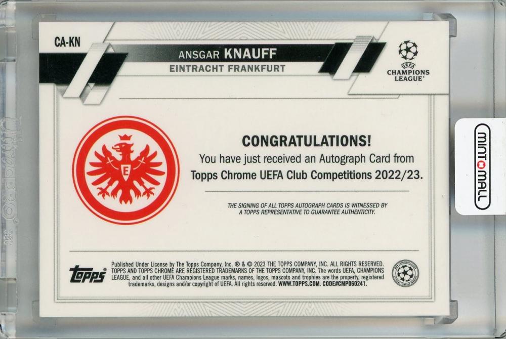 2022-23 Topps Chrome UEFA Club Competitions Ansgar Knauff Chrome Autographs #CA-KN Eintracht Frankfurt