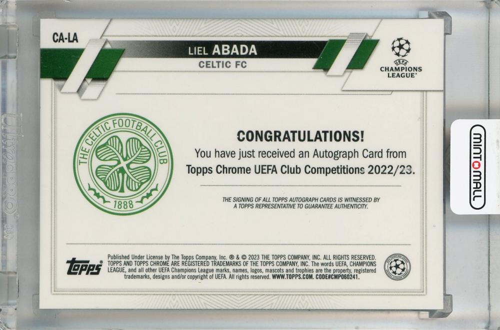 2022-23 Topps Chrome UEFA Club Competitions Liel Abada Chrome Autographs #CA-LA Celtic FC