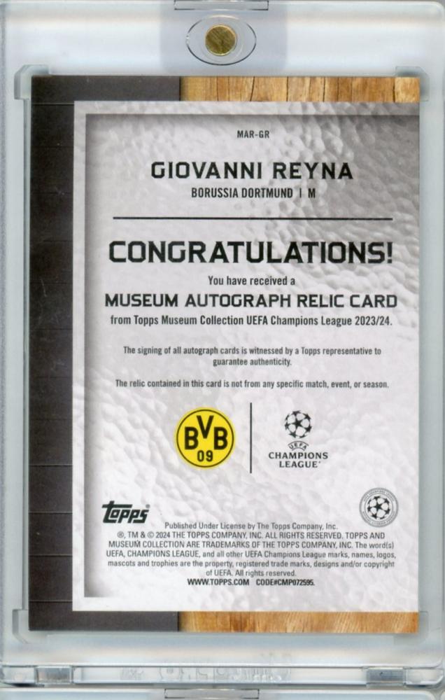 2023-24 TOPPS Museum Collection Giovanni Reyna *hand-signed* Jersey 085/150 Borussia Dortmund