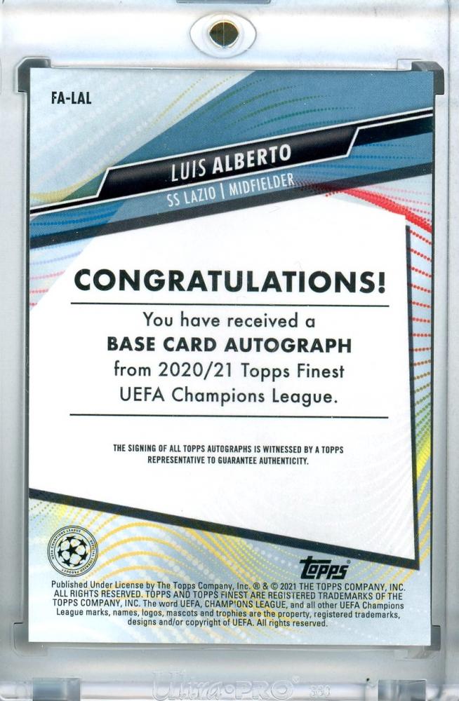 2020-21 Topps Finest UEFA Champions League trading card featuring Luis Alberto autographs from SS Lazio