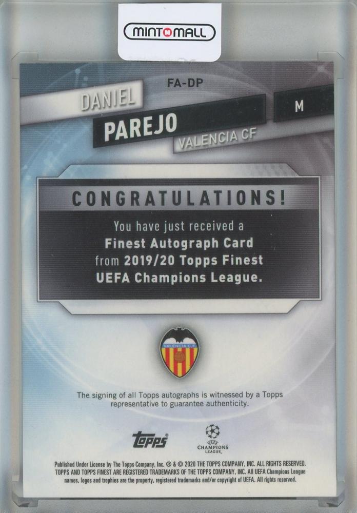 2020 Topps Finest UEFA Champions League Daniel Parejo Autographs Gold Refractors #FADP14/50 Valencia CF
