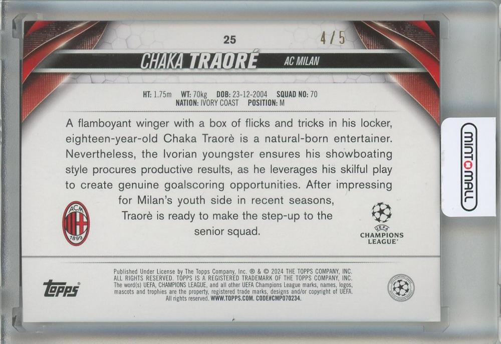 2023-24 Topps Chrome UEFA Soccer Chaka Traore RC Red #254/5 AC Milan