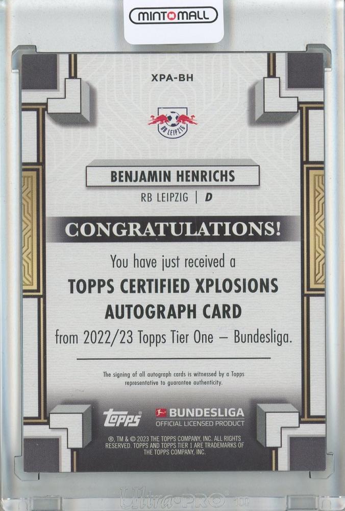 2022-23 Topps Tier One Bundesliga Soccer Benjamin Henrichs Xplosions Autograph Black15/25 RB Leipzig