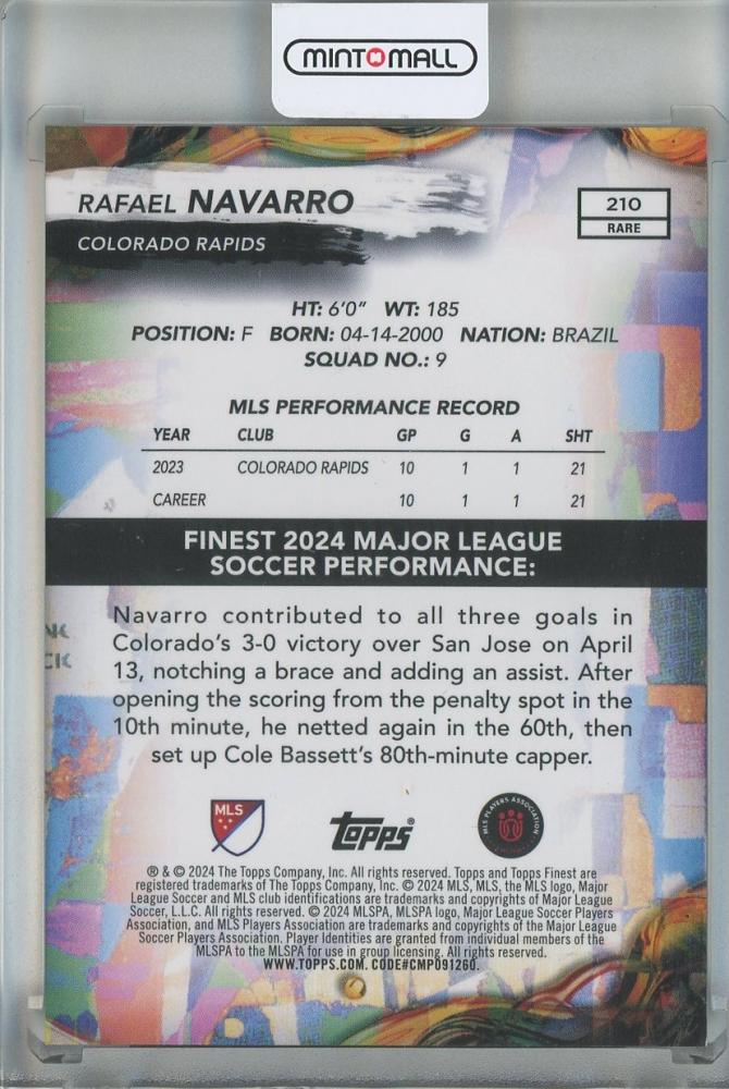 2024 Topps Finest MLS Soccer Rafael Navarro RC #21002/15 Colorado rapids