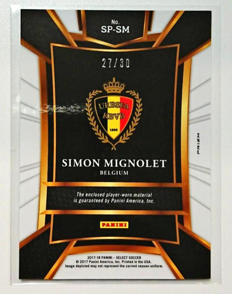 2017-18 PANINI SELECT Simon Mignolet Tie Dye Patch Card numbered 27 out of 30