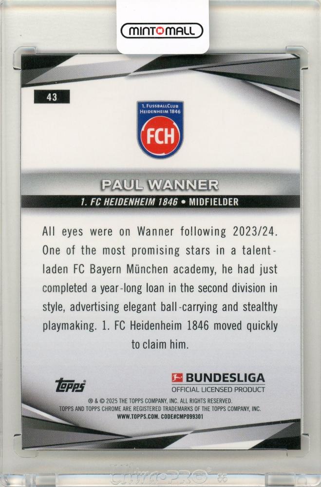 2024-25 Topps Chrome Bundesliga Soccer Paul Wanner Magenta Lava Refractor17/125 1. FC Heidenheim 1846