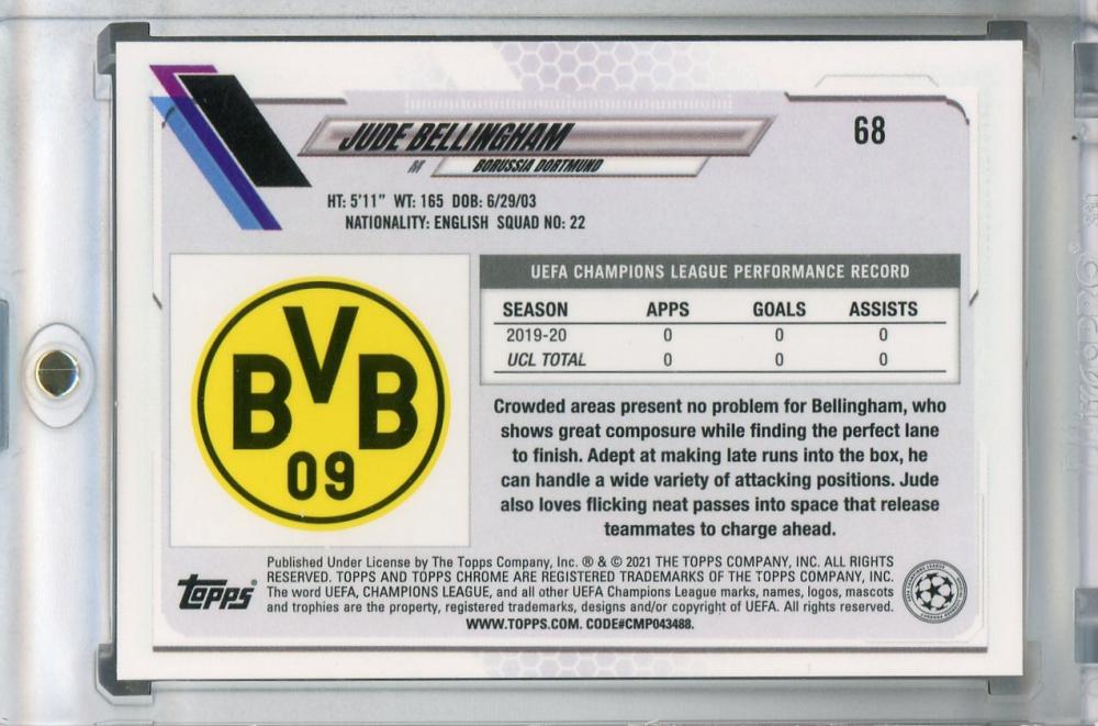 2020-21 Topps Chrome UEFA Champions League Borussia Dortmund Jude Bellingham Base trading card