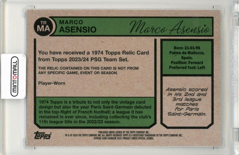 2023-24 Topps PARIS SAINT-GERMAIN Team Set Marco Asensio 1974 Topps Relics