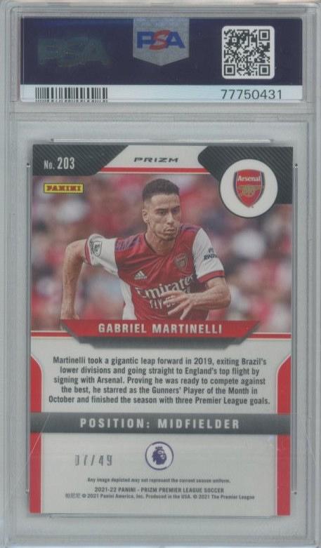2021 Panini Prizm Premier League Gabriel Martinelli RC Purple Ice #20307/49PSA9 Arsenal
