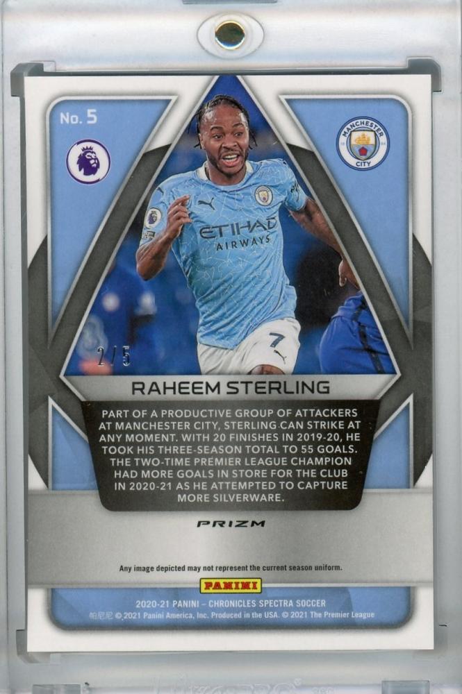 2020-21 Panini Chronicles Manchester City Raheem Sterling Spectra Premier League Green Parallel card 2 of 5
