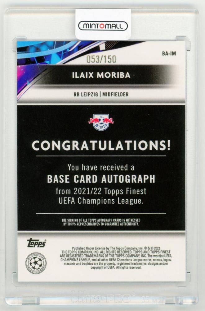 2021-22 Topps Finest UEFA Champions League Ilaix Moriba Autographs Blue Parallels 53/150 RB Leipzig