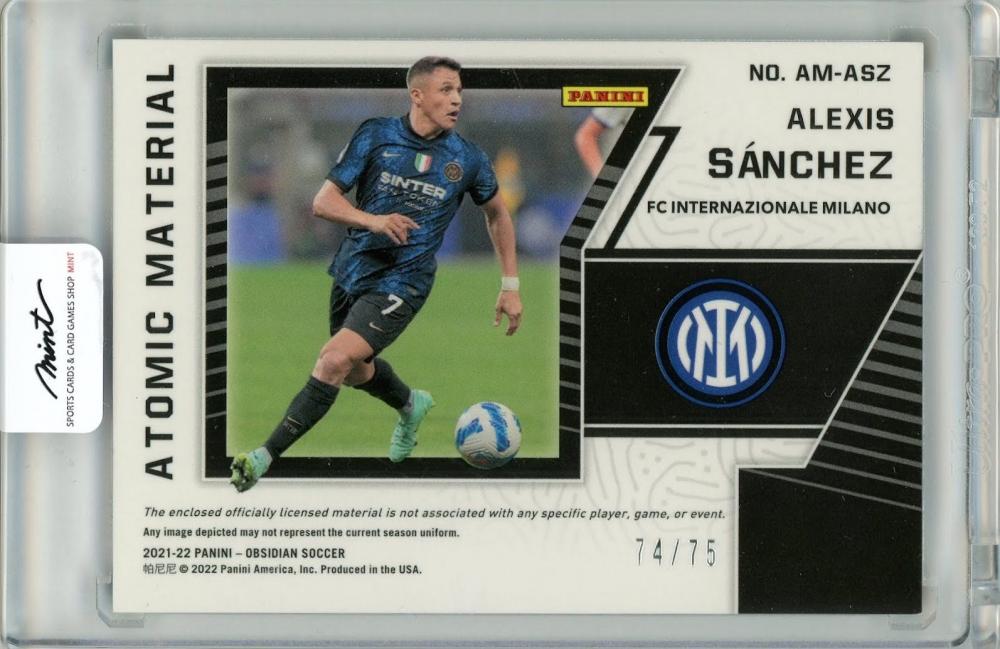 2021-22 PANINI Obsidian Soccer Alexis Sanchez Atomic Material Purple 75 Limited Edition 74/75 FC Internazionale Milano