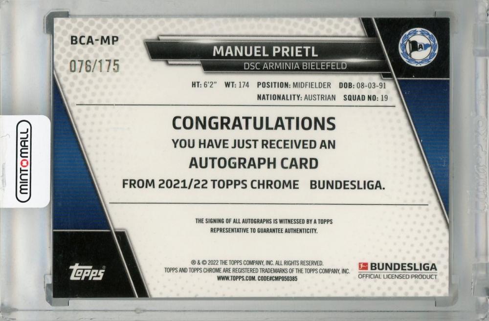 2021-22 Topps Chrome Bundesliga Manuel Prietl Autographs Prism Refractors #BCAMP ※Surface Dimpled 076/175 DSC Arminia Bielefeld